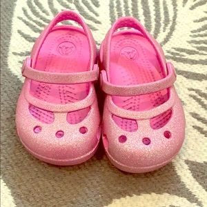 C4 pink glitter Crocs, excellent condition